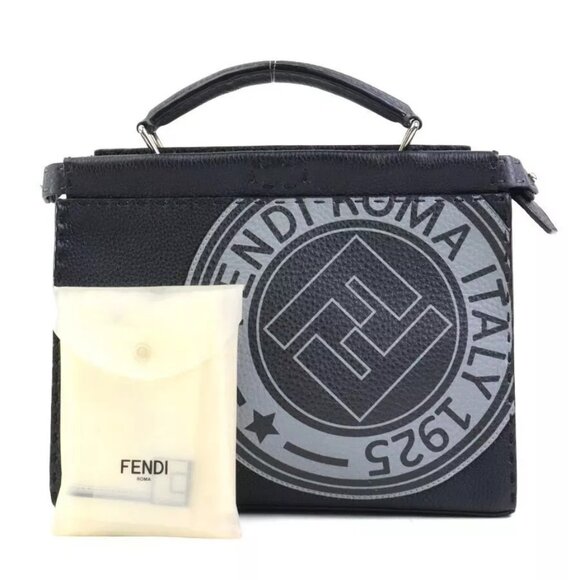 Auth FENDI Peekaboo Fit Handbag Shoulder Bag Black Grey Leather - Picture 1 of 14
